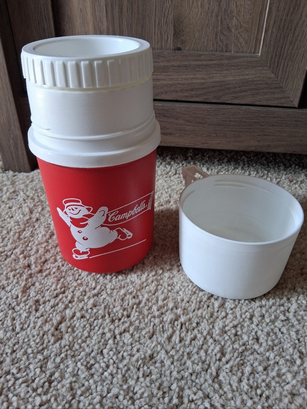 Aladinware Campbell's Soup Thermos W/cup - Red With White Snowman Never Used